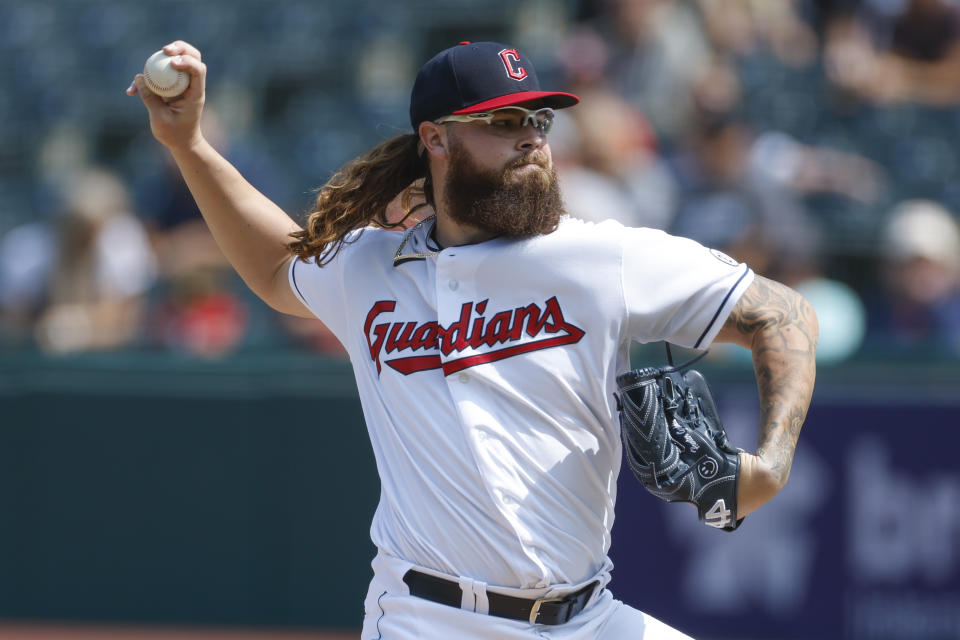 Cleveland Guardians starting pitcher Hunter Gaddis delivers against the Chicago White Sox during the first inning of a baseball game, Thursday, Sept. 15, 2022, in Cleveland. (AP Photo/Ron Schwane)