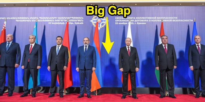 Armenia's prime minister and Russia's president among other Collective Security Treaty Organization (CSTO) leaders in Yerevan, Armenia, on November 23, 2022.