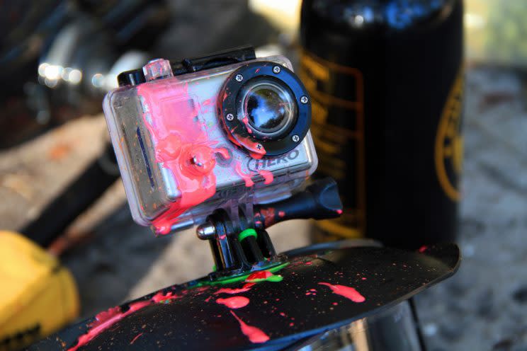 GoPro covered in paint