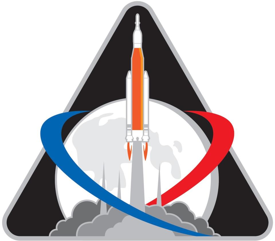 NASA's Exploration Mission-1 (EM-1) mission patch represents the future first launch of the Space Launch System (SLS) heavy-lift rocket. <cite>NASA</cite>