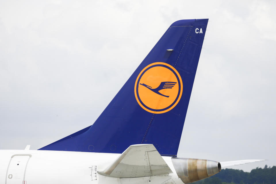 Lufthansa German Airlines logo is seen on an airplane at John Paul II International Krakow Airport in Balice, Poland on July 3, 2020. Kraków Airport is the second-largest air terminal in Poland, last year it serviced over 8.4 million passengers. Due to the coronavirus pandemic the terminal has been closed since mid-March and re-opened on 17 June for international flights around EU.   (Photo by Beata Zawrzel/NurPhoto via Getty Images)