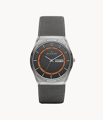 Melbye Titanium and Charcoal Steel Mesh Day-Date Watch