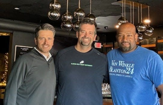 Seth Dehne (left), Jake Dehne (center) and Robert Jude (right), plan to open The Elbow Room on North Brookfield Road in June.