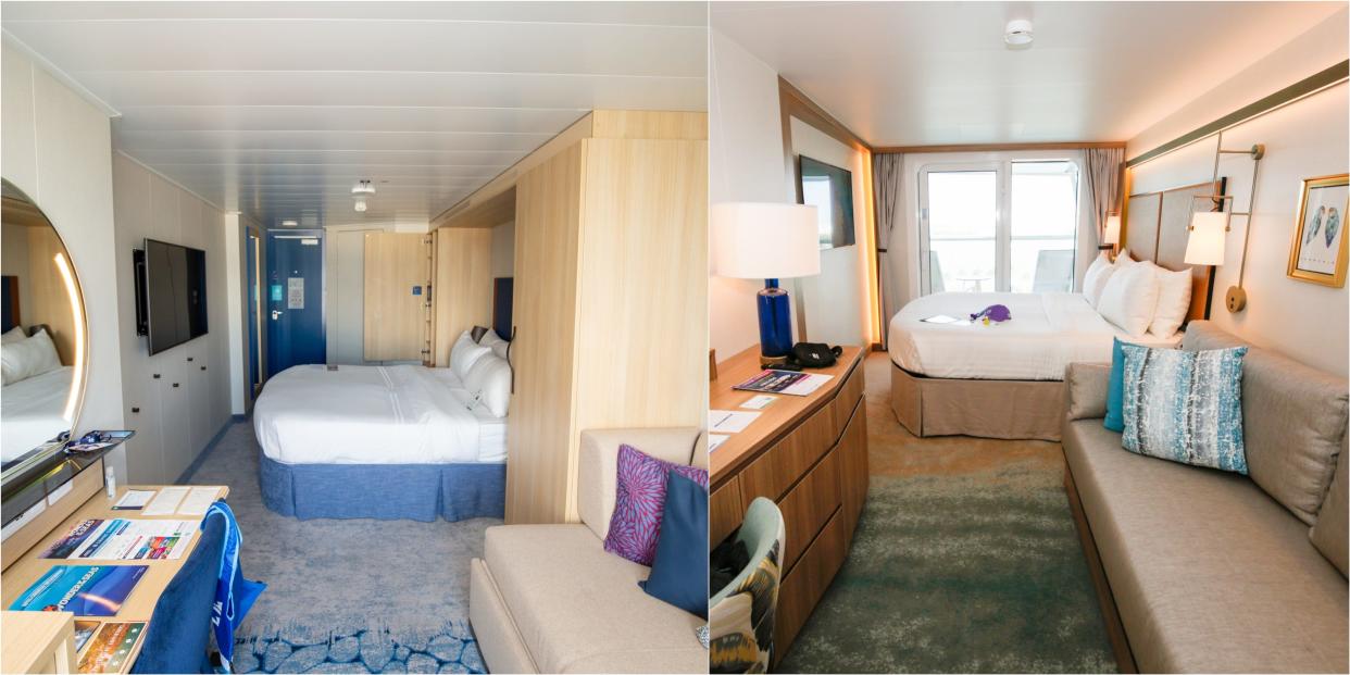 composite of cruise cabin on Wonder (left) and Icon (right)