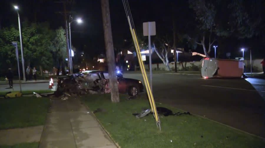 A multi-vehicle crash left six people injured in Pacific Palisades on Nov. 3, 2023. (KTLA)