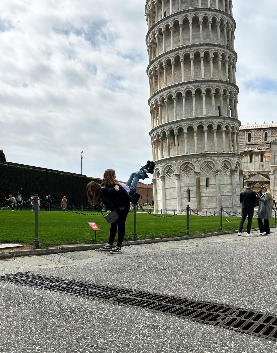 Suzanne and Libby spent time at the Leaning Tower of Pisa. (Caters)