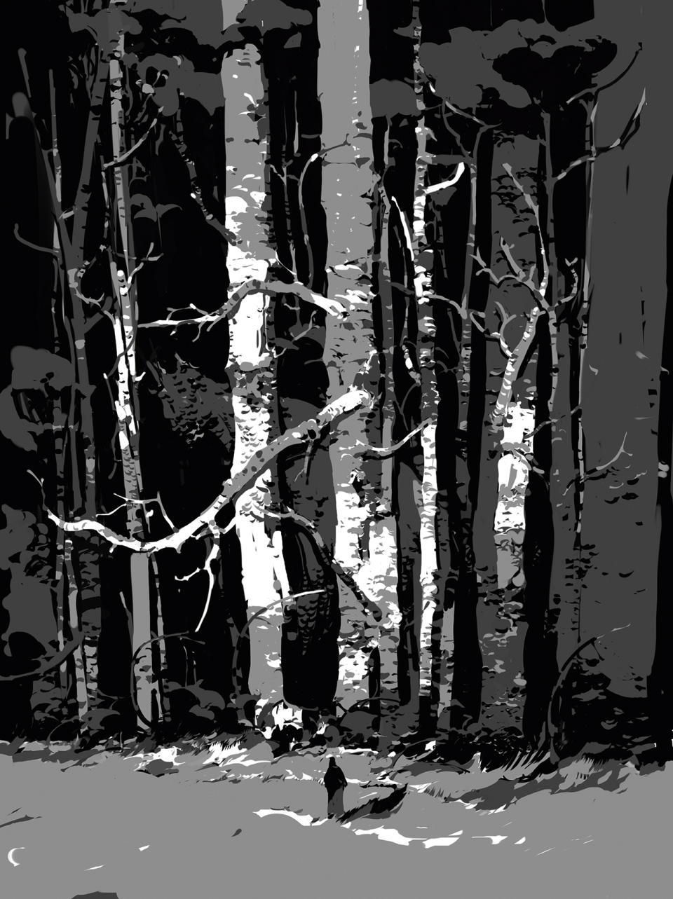 Monochrome painting created in Procreate and Photoshop by Min Yum