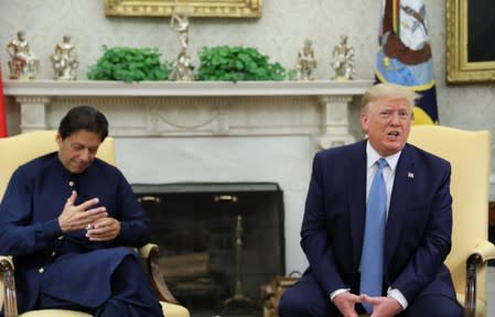 Pakistan’s Prime Minister Khan meets with U.S. President Trump in the Oval Office of the White House in Washington