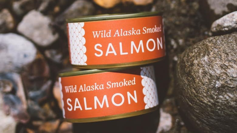 Cans of smoked salmon