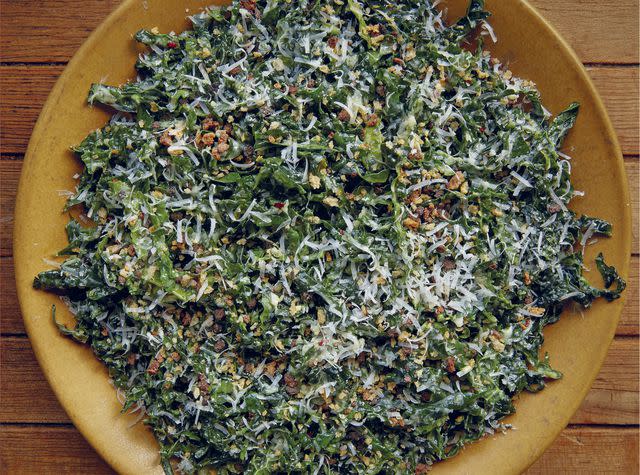 <p>Excerpted from Six Seasons by Joshua McFadden (Artisan Books). Copyright Â© 2017. Photographs by Laura Dart and A.J. Meeker.</p> images of the Kale Caesar Salad from pages 309 and 310 of Six Seasons