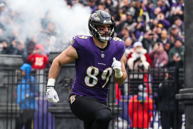 <p>Perry Knotts/Getty</p> Mark Andrews on Jan. 28 against the Chiefs.