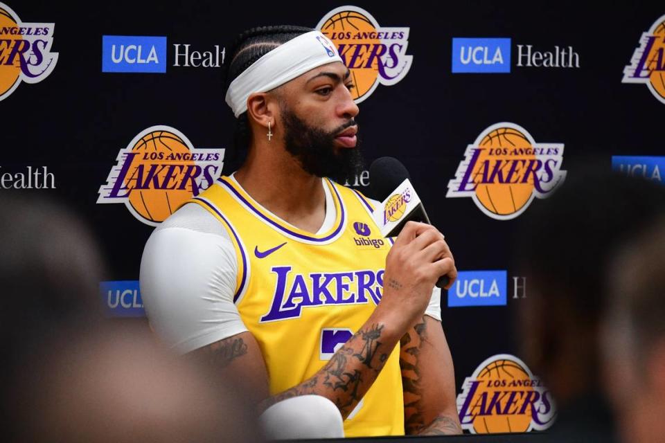 “It’s my job to help young guys and continuously be on them, let them know what we need and how we can get better and give them advice so we can all be together and unified to be able to compete for a championship,” Lakers forward Anthony Davis said during the team’s media day Monday.
