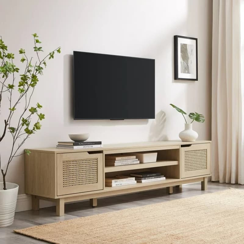 Walker Edison Boho 2-Door Rattan TV Stand