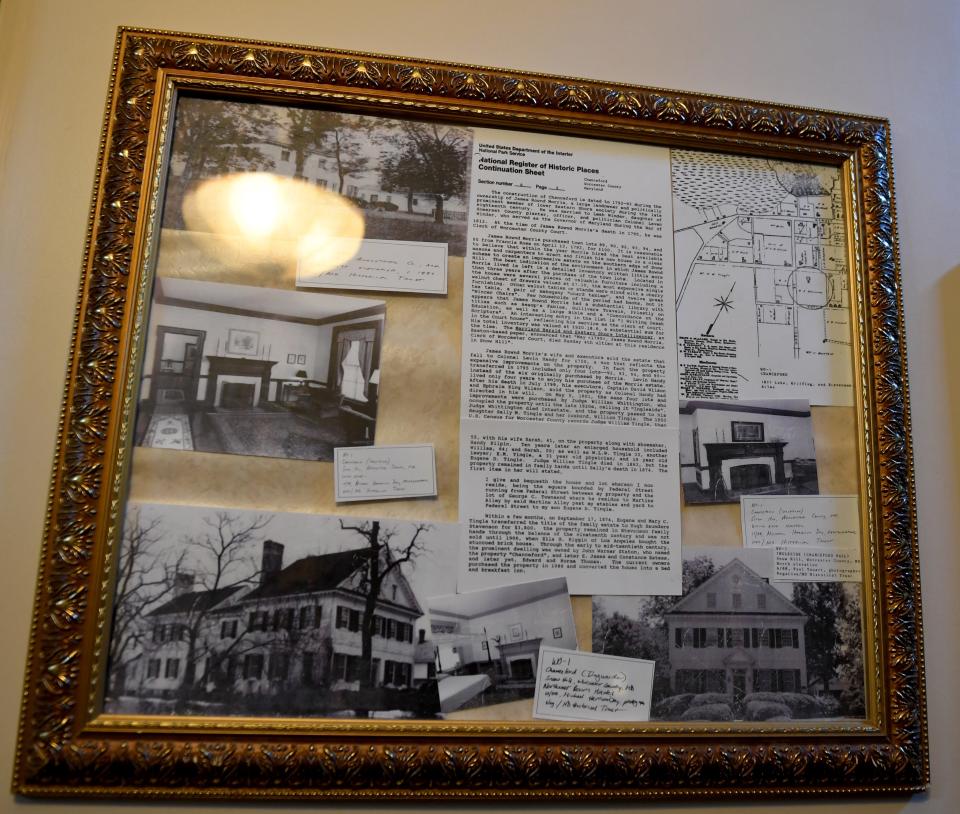 Information and clippings with the history of Chanceford Hall Inn Bed & Breakfast at 209 West Federal Street in Snow Hill, Maryland.