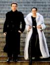 <p>Ewan McGregor and Rebecca Dayan go all-out in outerwear while filming <em>Simply Halston.</em></p>