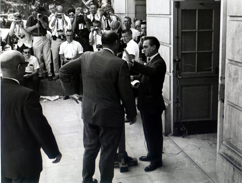 Alabama Gov. George Wallace, pictured in June 1963 when he blocked two black students from enrolling in the all-white University of Alabama, was sworn into office January 14, 1963. UPI File Photo