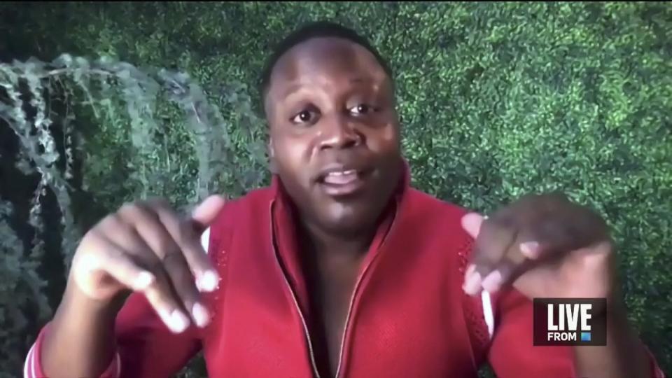 Emmy nominee Tituss Burgess ("Unbreakable Kimmy Schmidt") in a screengrab from the "E! Countdown to the Red Carpet" show.