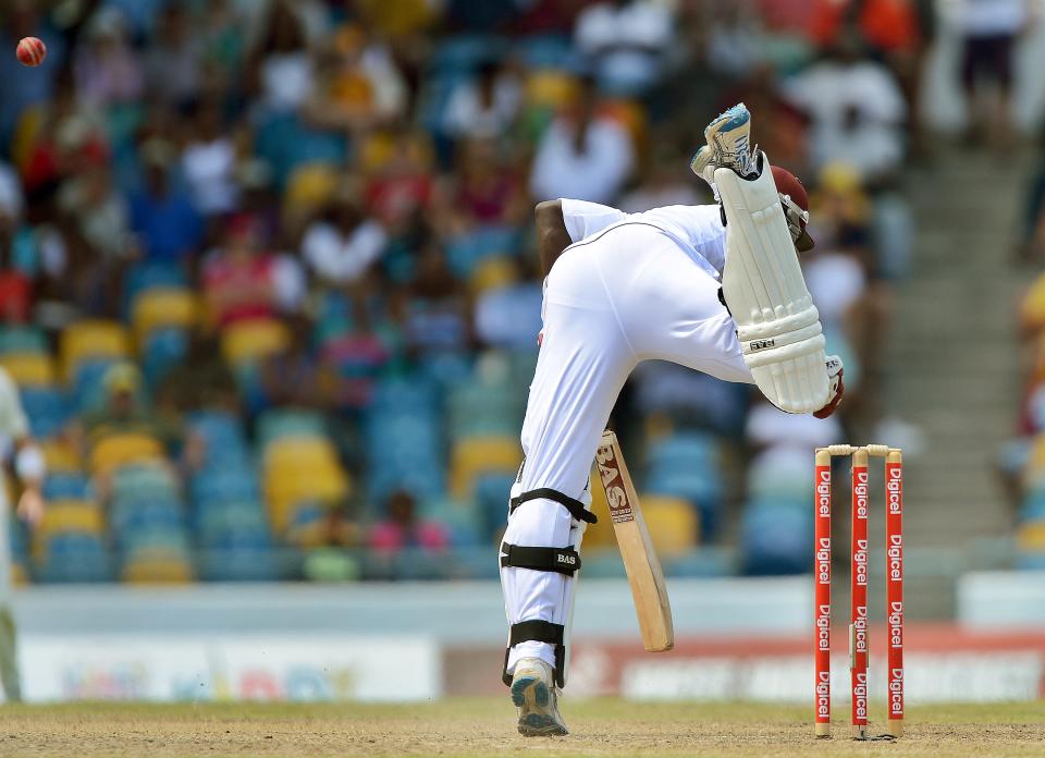 West Indies cricket team captain Darren Sammy plays a shot during the second day of the first-of-three Test matches between Australia and West Indies at the Kensington Oval stadium in Bridgetown on April 8, 2012. AFP PHOTO/Jewel Samad (Photo credit should read JEWEL SAMAD/AFP/Getty Images)