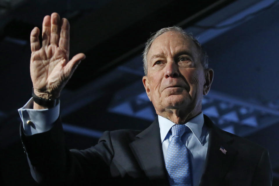 FILE - In this Feb. 20, 2020, file photo, Democratic presidential candidate and former New York City Mayor Mike Bloomberg waves after speaking at a campaign event, in Salt Lake City. Democratic presidential candidates like to boast about their ability to lure away disaffected Republican voters. If there's a place to test their skills, it's Utah. The deep red state is a bastion of conservative resistance to President Donald Trump. (AP Photo/Rick Bowmer, File)