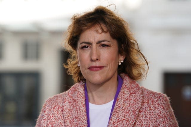 Victoria Atkins speaks to the media outside BBC Broadcasting House in London, after appearing on the BBC One current affairs programme Sunday With Laura Kuenssberg