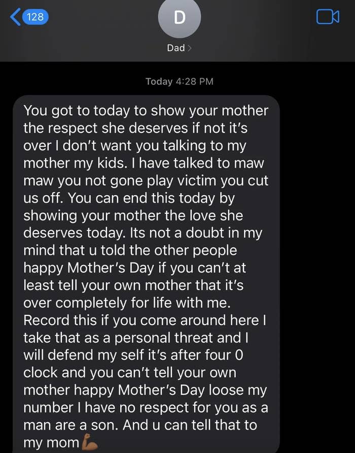 Dad disowning kid because they didn't wish their mom a happy Mother's Day