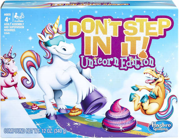 <p><a href="https://www.amazon.com/Hasbro-Gaming-Unicorn-Amazon-Exclusive/dp/B07C2GM1ZQ?crid=4FY9UETL1HK9&keywords=Don%2527t+Step+In+It+Unicorn+Edition&qid=1678062823&s=toys-and-games&sprefix=don%2527t+step+in+it+unicorn+edition%252Ctoys-and-games%252C112&sr=1-1&linkCode=ll1&tag=parade03-20&linkId=816e794d2272f7d7a08e25b83e3ac545&language=en_US&ref_=as_li_ss_tl" rel="nofollow noopener" target="_blank" data-ylk="slk:Amazon;elm:context_link;itc:0;sec:content-canvas" class="link ">Amazon</a></p>