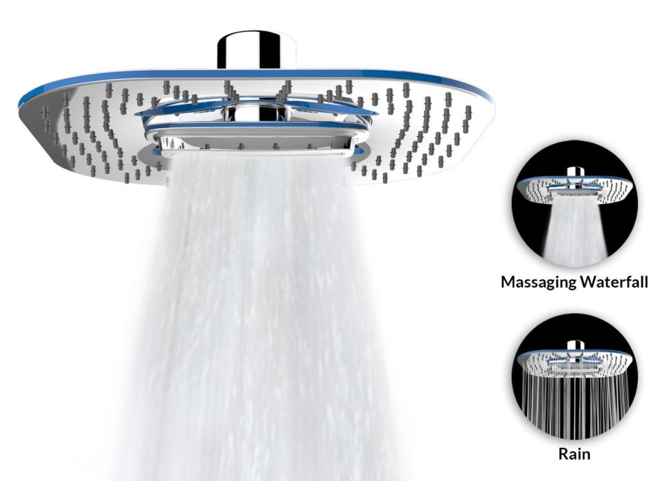 Waterfall and Water Spray Shower Head, $18.95 at <a href="http://www.amazon.com/-Flow-Function-Waterfall-Invigorating-Experience/dp/B00OSCQR2G/?_encoding=UTF8&amp;camp=1789&amp;creative=9325&amp;keywords=fun%20shower%20accessories&amp;linkCode=ur2&amp;qid=1450740894&amp;sr=8-37&amp;tag=thehuffingtop-20&amp;linkId=4CX32CU4DJ7AHMWT" target="_blank">Amazon</a>