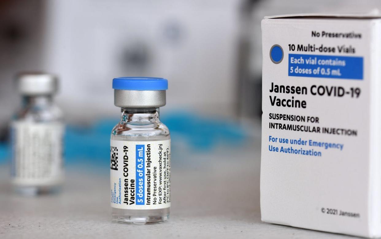 <span class="caption">A little more than 8% of vaccinated people in the U.S. have received the Johnson & Johnson vaccine.</span> <span class="attribution"><a class="link " href="https://www.gettyimages.com/detail/news-photo/johnson-johnson-covid-19-vial-and-box-seen-at-a-vaccination-news-photo/1232239576" rel="nofollow noopener" target="_blank" data-ylk="slk:SOPA Images/Contributor/Light Rocket via Getty Images;elm:context_link;itc:0;sec:content-canvas"> SOPA Images/Contributor/Light Rocket via Getty Images</a></span>