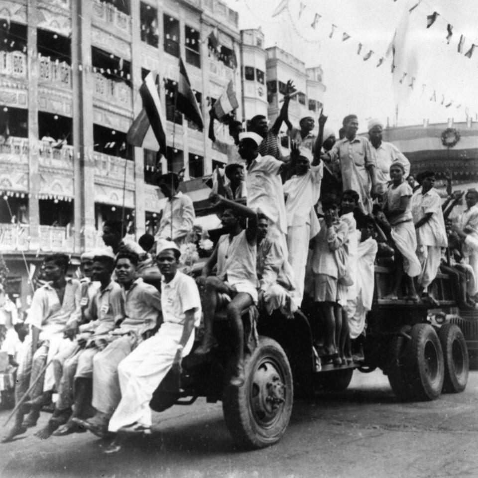 1947: Citizens celebrate India's independence from British rule in the streets of Calcutta (Getty Images)