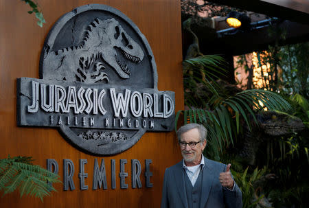 Executive producer Steven Spielberg poses at the premiere of the movie "Jurassic World: Fallen Kingdom" at Walt Disney Concert Hall in Los Angeles, California, U.S., June 12, 2018. REUTERS/Mario Anzuoni