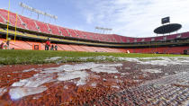 <p>Ice from the field cover sits off to the side before the AFC Championship game between the Kansas City Chiefs and New England Patriots on Sunday, Jan. 20, 2019 at Arrowhead Stadium in Kansas City, Mo. (John Sleezer/Kansas City Star/TNS) </p>