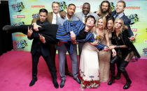 <p>Ezra Miller, who was introduced as The Flash in ‘Batman v Superman’, gatecrashed a Squad team photo with Jason Momoa.</p>