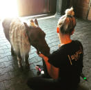 <p>The <em>Big Bang Theory</em> star is so crazy about her newly adopted dwarf horse, Shmooshy, that she likes the two of them to wear their hair the same way: “Top knot goals.” (Photo: <a rel="nofollow noopener" href="https://www.instagram.com/p/BU0G1ihlWNl/" target="_blank" data-ylk="slk:Kaley Cuoco via Instagram;elm:context_link;itc:0;sec:content-canvas" class="link ">Kaley Cuoco via Instagram</a>) </p>