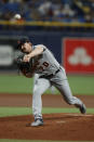 Detroit Tigers pitcher Tyler Alexander works from the mound against the Tampa Bay Rays during the first inning of a baseball game on Thursday, Sept. 16, 2021, in St. Petersburg, Fla. (AP Photo/Scott Audette)