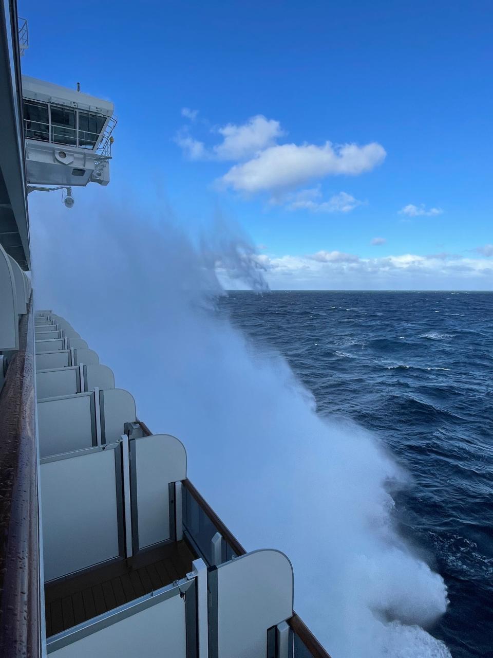 Holland America's Rotterdam ship navigated sometimes rough waves during the voyage.