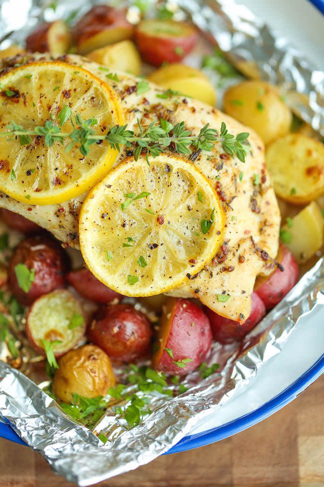 Lemon Chicken and Potatoes in Foil