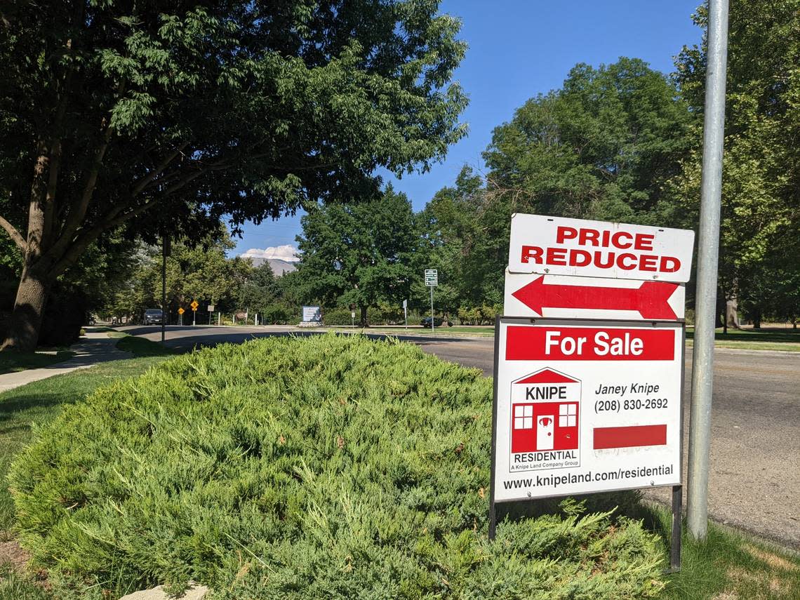 This sign advertises a home for sale near Kristin Armstrong Park in Boise. The price was reduced as the market cooled down this summer.