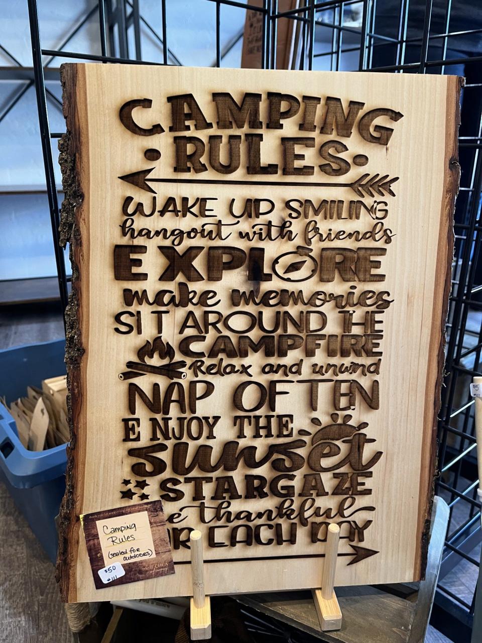 A laser engraved wood sign by Me & CHEA and company, as seen, Wednesday, May 8 in Sheboygan, Wis.