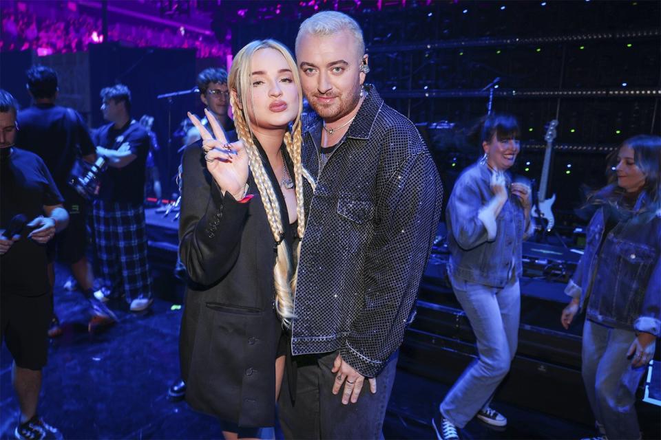 Kim Petras and Sam Smith backstage during night one of the iHeartRadio Music Festival held at T-Mobile Arena on September 23, 2022 in Las Vegas, Nevada. (Photo by Christopher Polk/Variety via Getty Images)