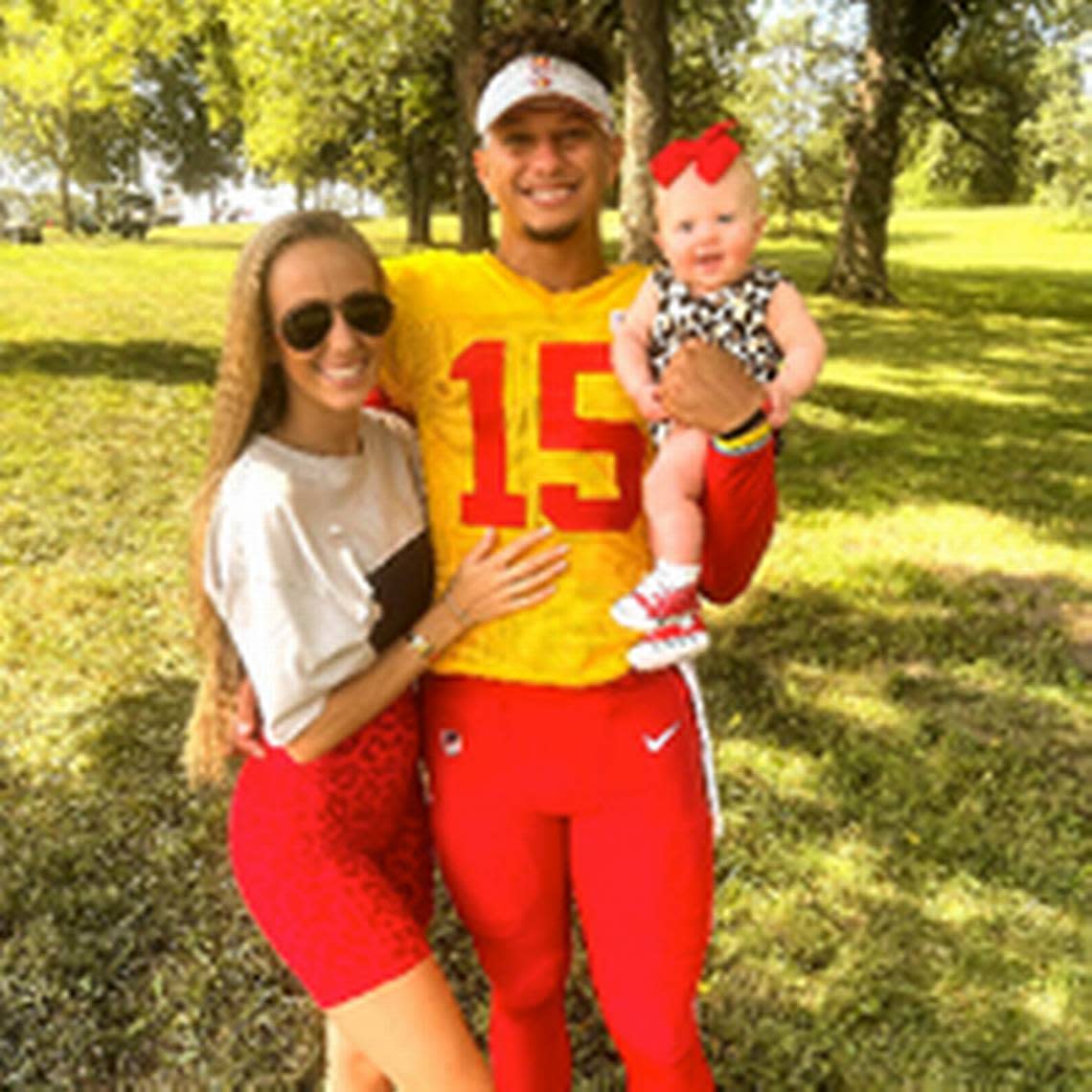 The family that wears Chiefs red together stays together. Chiefs quarterback Patrick Mahomes, his wife, Brittany, and their daughter, Sterling. Sterling and her baby brother, Bronze, are celebrities in their own right.