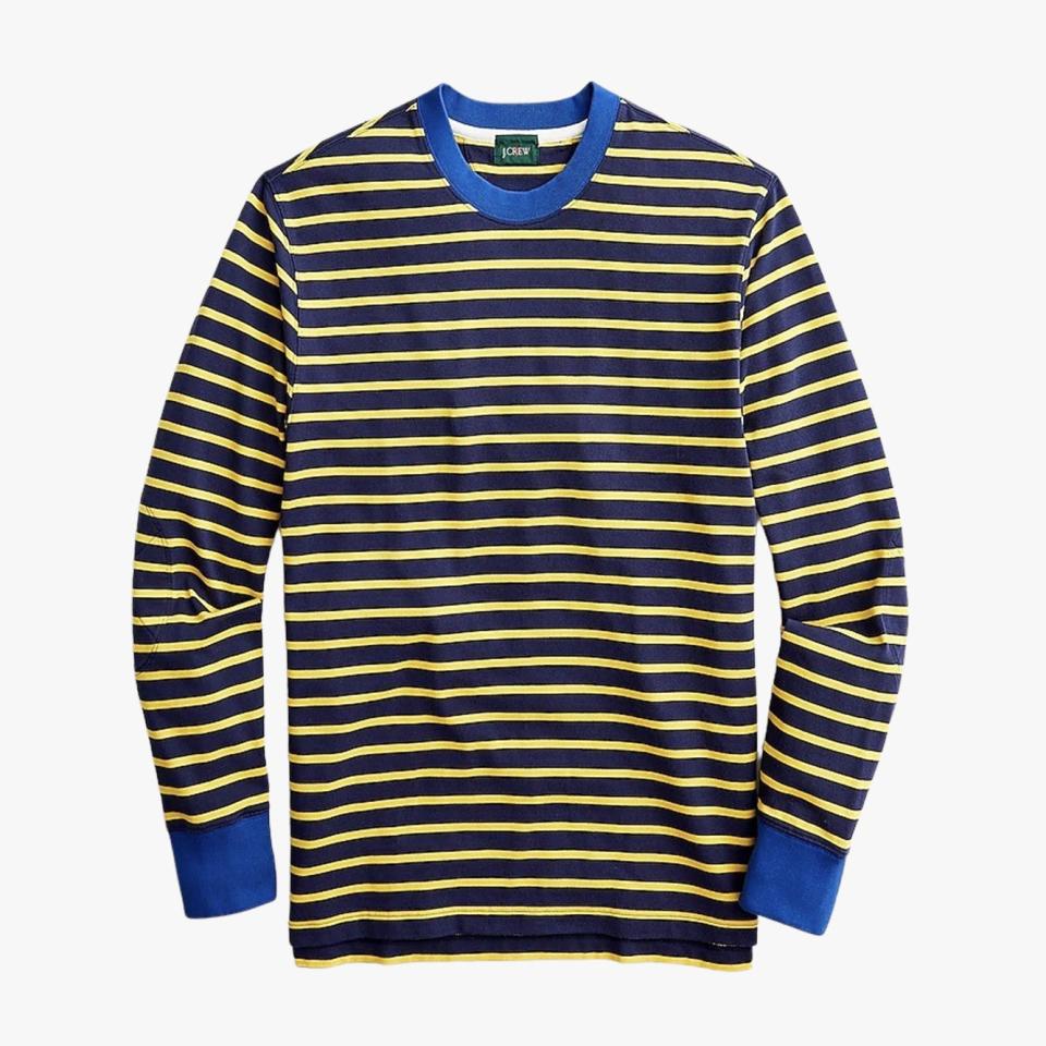 $90, J.Crew. <a href="https://www.jcrew.com/m/mens/categories/clothing/t-shirts/novelty/rugby-crewneck-shirt-in-stripe/MP772?display=sale&fit=Classic&isFromSale=true&color_name=navy-sun-james-stripe-r&colorProductCode=BN435" rel="nofollow noopener" target="_blank" data-ylk="slk:Get it now!;elm:context_link;itc:0" class="link ">Get it now!</a>