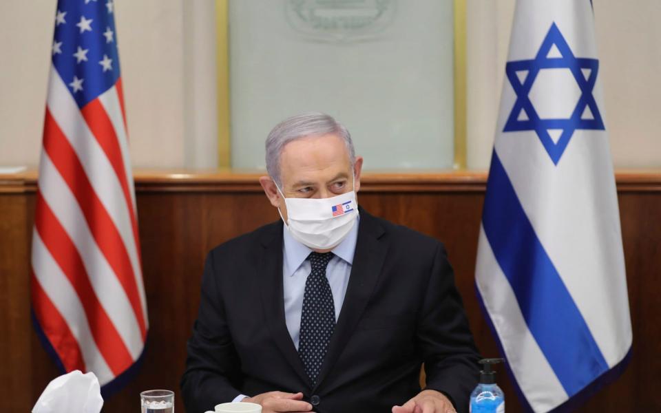 Israeli Prime Minister Benjamin Netanyahu attends a press briefing  - Abir Sultan 