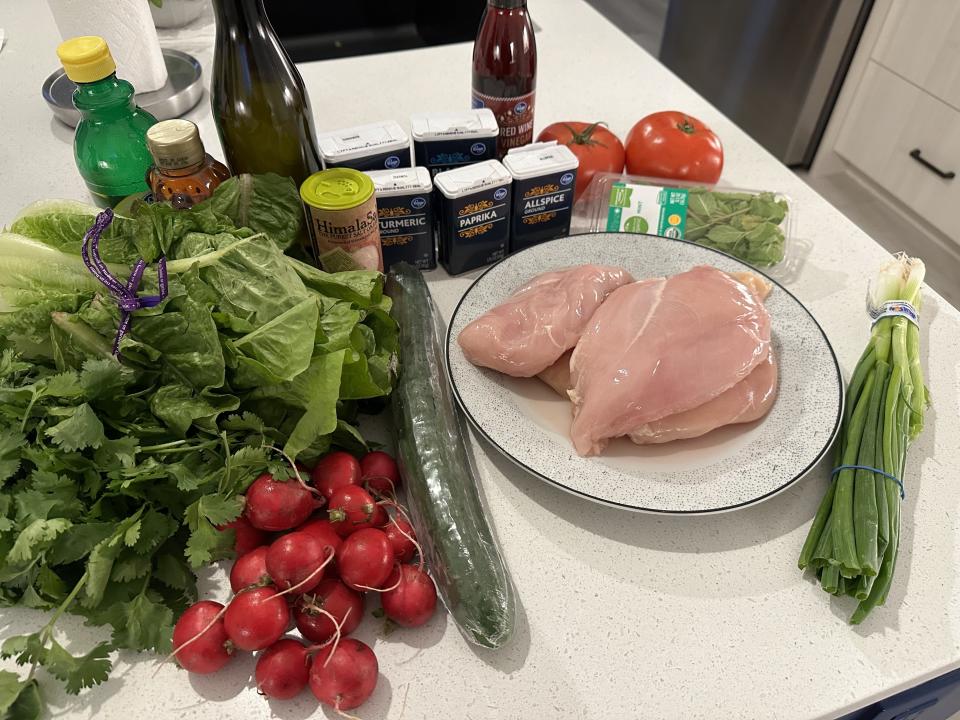 ingredients for dinner on the kitchen counter.