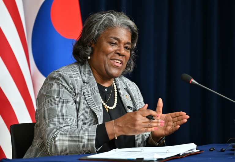 L'ambassadrice des Etats-Unis auprès de l'ONU, Linda Thomas-Greenfield, lors d'une conférence à Séoul le 17 avril 2024 (JUNG YEON-JE)