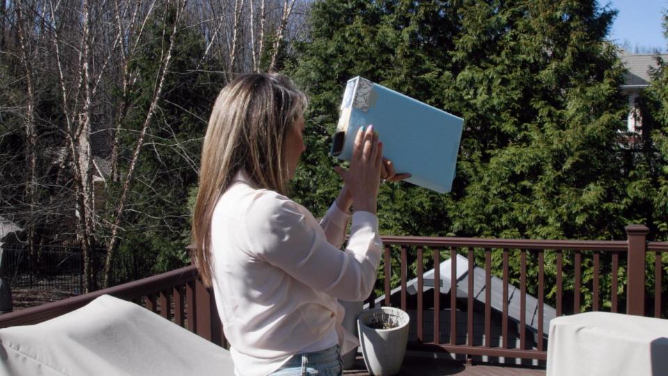 PHOTO: Ginger Zee, ABC's Chief Meteorologist, demonstrates how to create a solar eclipse viewer. (ABC News)