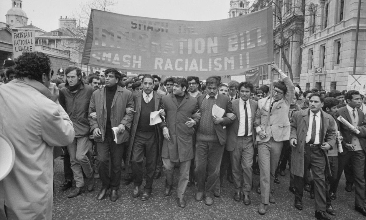 <span>Peter Hain (front row, left) led anti-apartheid campaigns in the 1970s that could now be deemed to undermine ‘British values’.</span><span>Photograph: Frank Barratt/Getty Images</span>