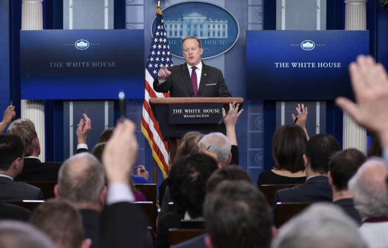 White House Press Secretary Sean Spicer speaks during the daily briefing in the Brady Briefing Room of the White House on February 23, 2017 in the Washington, DC