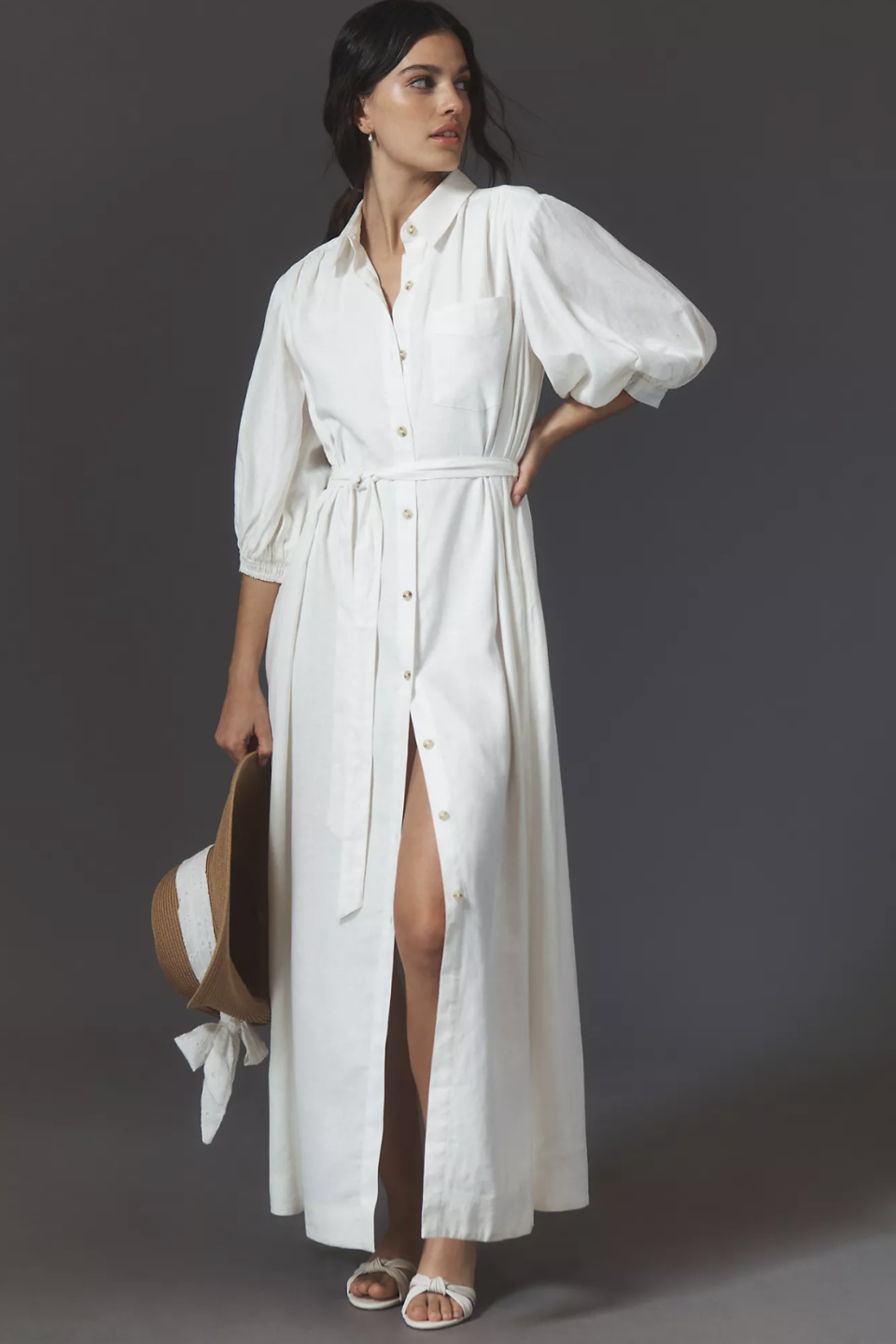 Maeve Linen Button-Front Belted Maxi Shirt Dress (Photo via Anthropologie)