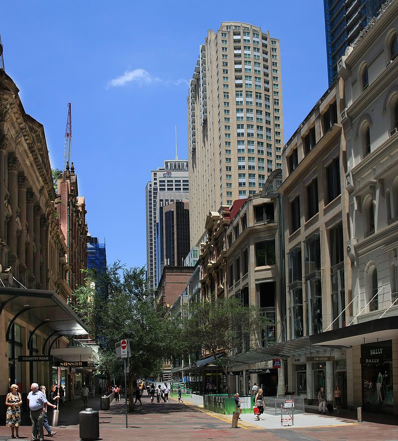 4 | Pitt Street Mall - Sídney. Pasó de la novena a la cuarta más cara, con alquiler promedio de más de $10,000 el metro cuadrado, con un aumento del 33.3 por ciento.(Adam.J.W.C./Wikimedia Commons)