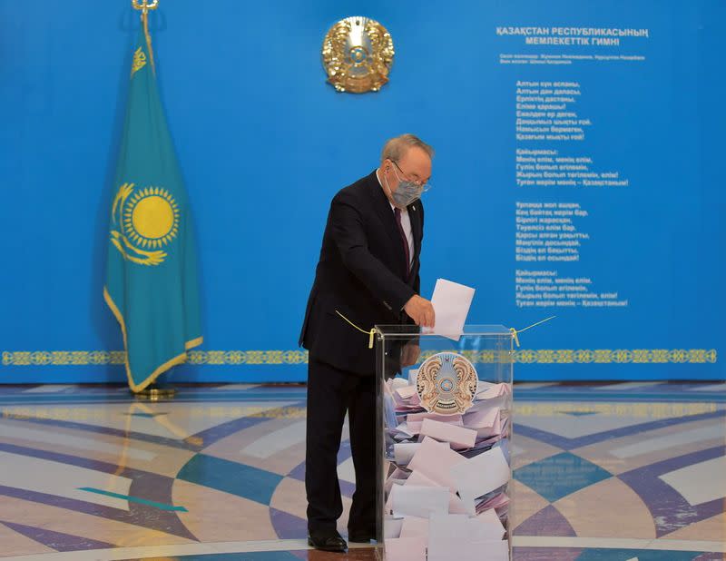 Kazakhstan's Former President Nazarbayev votes during parliamentary election in Nur-Sultan